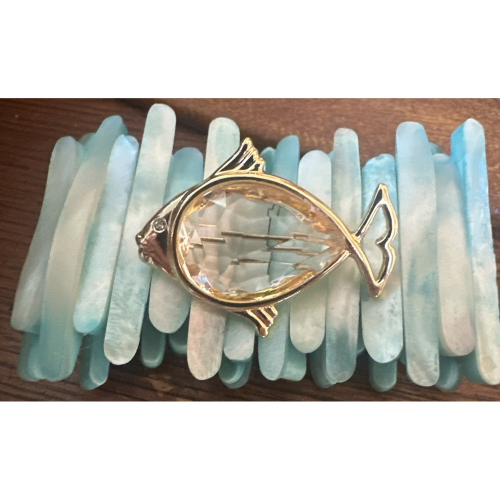 Luca Razza Gold Fish Brooch With Clear Acrylic Stone
